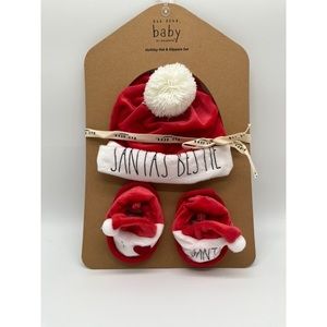 NWT RAE DUNN Baby Santa's Bestie Holiday Hat & Slippers Set